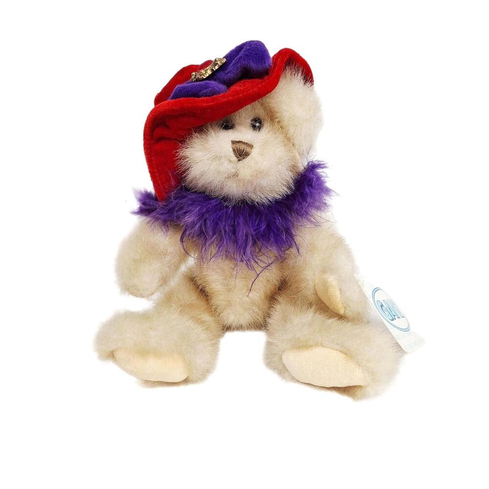 Ganz Garnette Bear H6173 with Tag Beige with Purple Scarf and Red Hat  Jointed